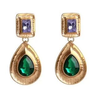 Baroque Diamond Teardrop Gold Earrings